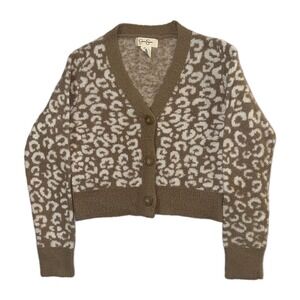 Jessica Simpson Sz Small Women Brown Cardigan Leopard Print Nylon Blend Sweater